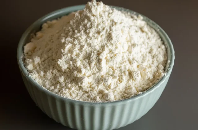 Cream-coloured carob bean gum powder in a bowl