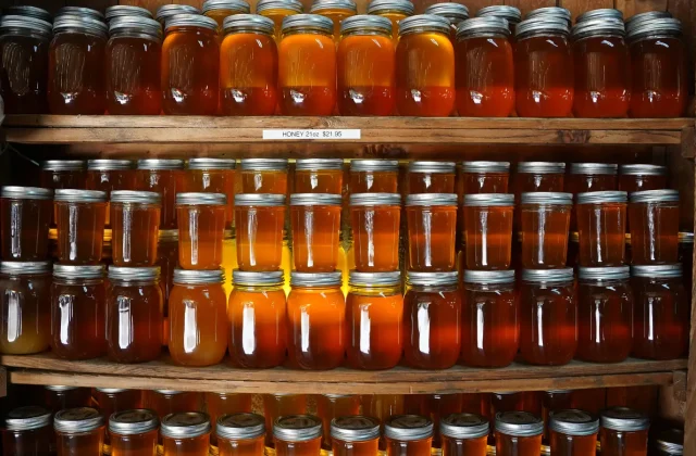 Shelves of jarred syrup